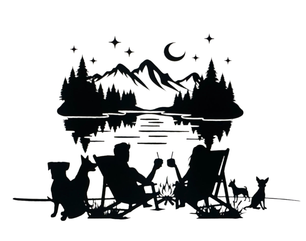 couple camping with pets