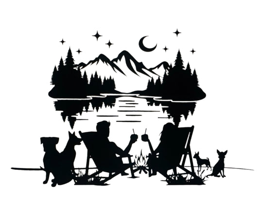 couple camping with pets
