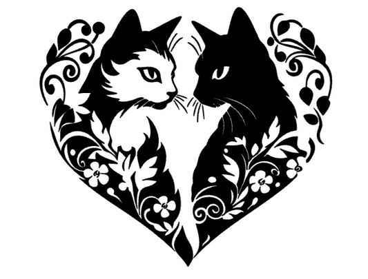 Floral heart and 2 cats